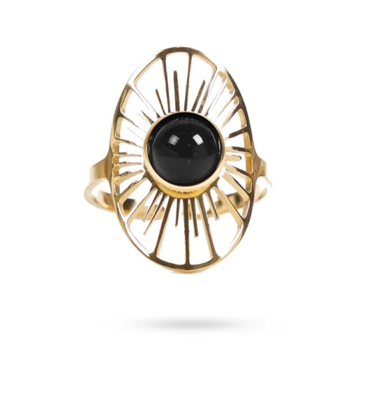 Bague acier inoxydable Soleil pierre naturelle agate noir