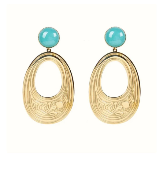 Boucles d'oreilles pendantes Marie acier inoxydable pierres naturelles amazonite