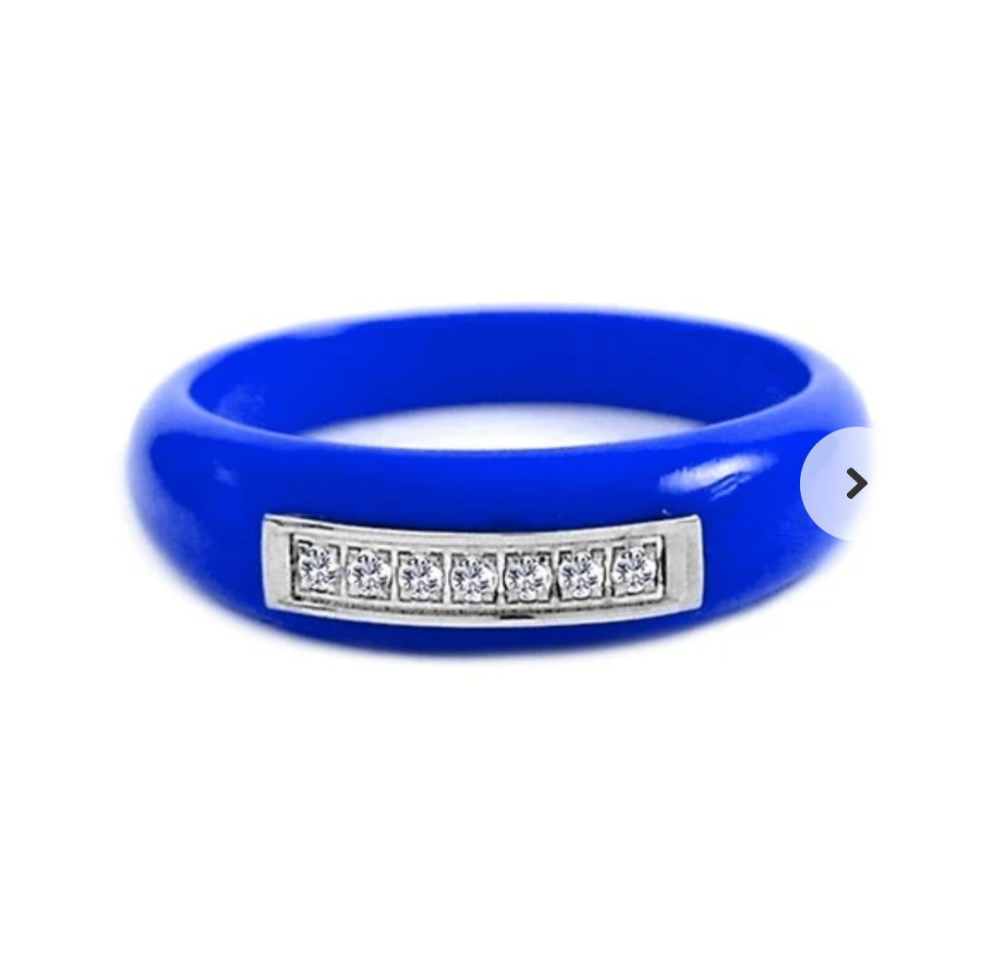 Bague céramique  - Couleur bleu  - Lignées de Strass