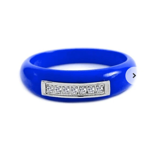Bague céramique  - Couleur bleu  - Lignées de Strass
