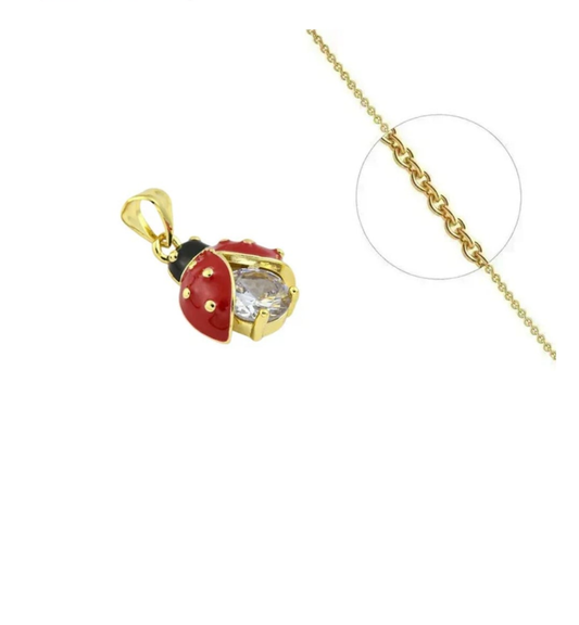 Collier doré enfant coccinelle avec zirconiums blancs sertis