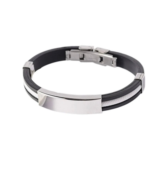 Bracelet homme acier inoxydable cuir et cordon blanc