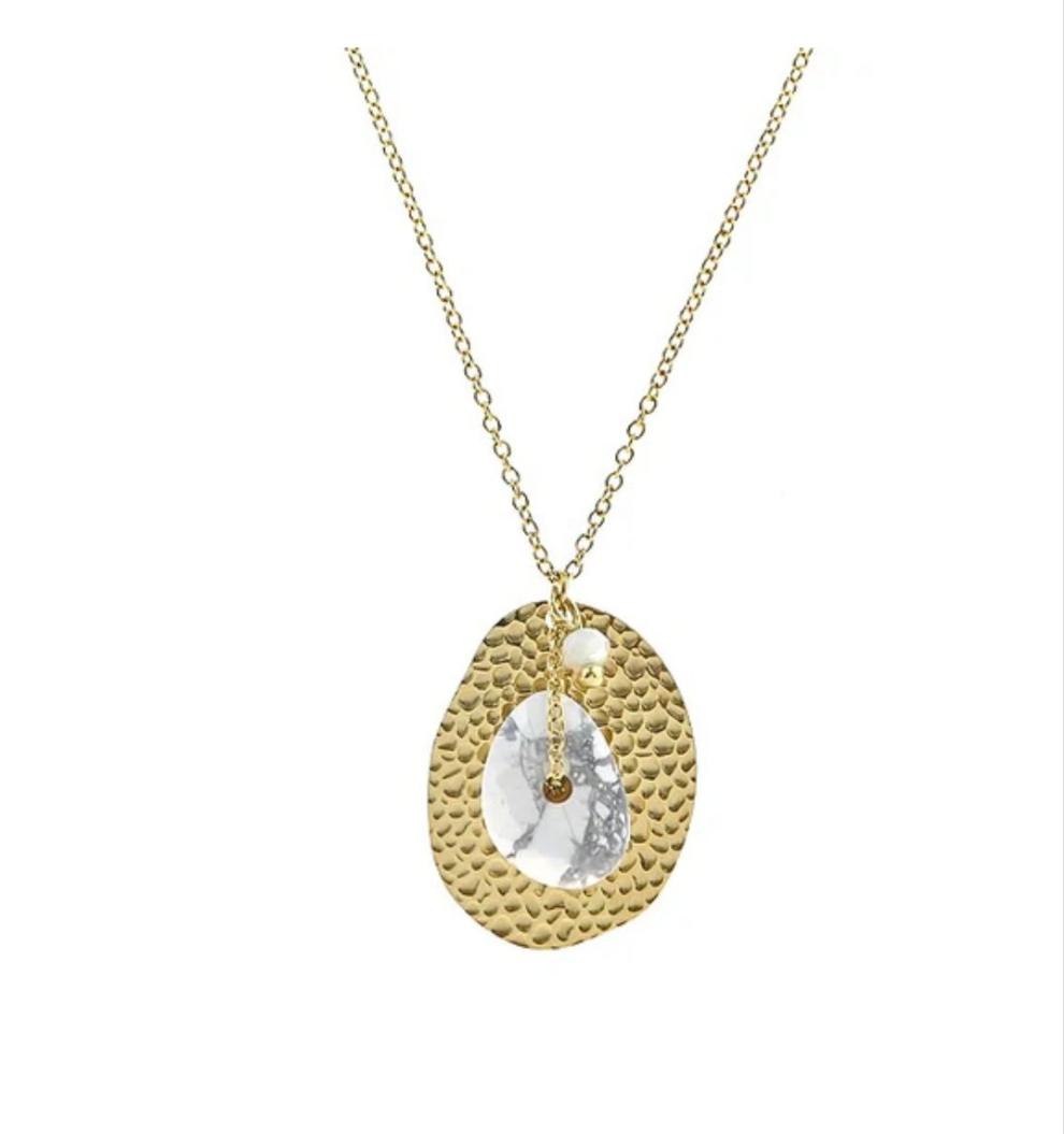 Collier pour acier 316 inoxydable pierre naturelle Howlite