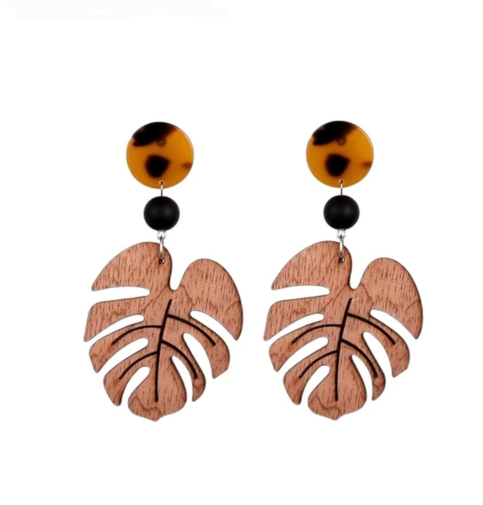 Boucles d'oreilles fantaisie bois et résine