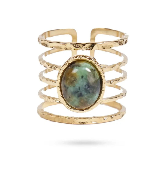 Bague acier inoxydable Romy pierres naturelles turquoise d'Afrique