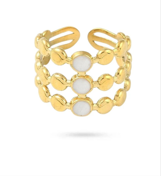 Bague acier inoxydable 3 rangs pierres naturelles de lune
