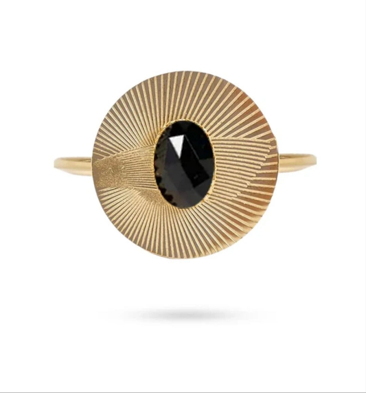 Bague acier inoxydable ronde pierre naturelle agate noir