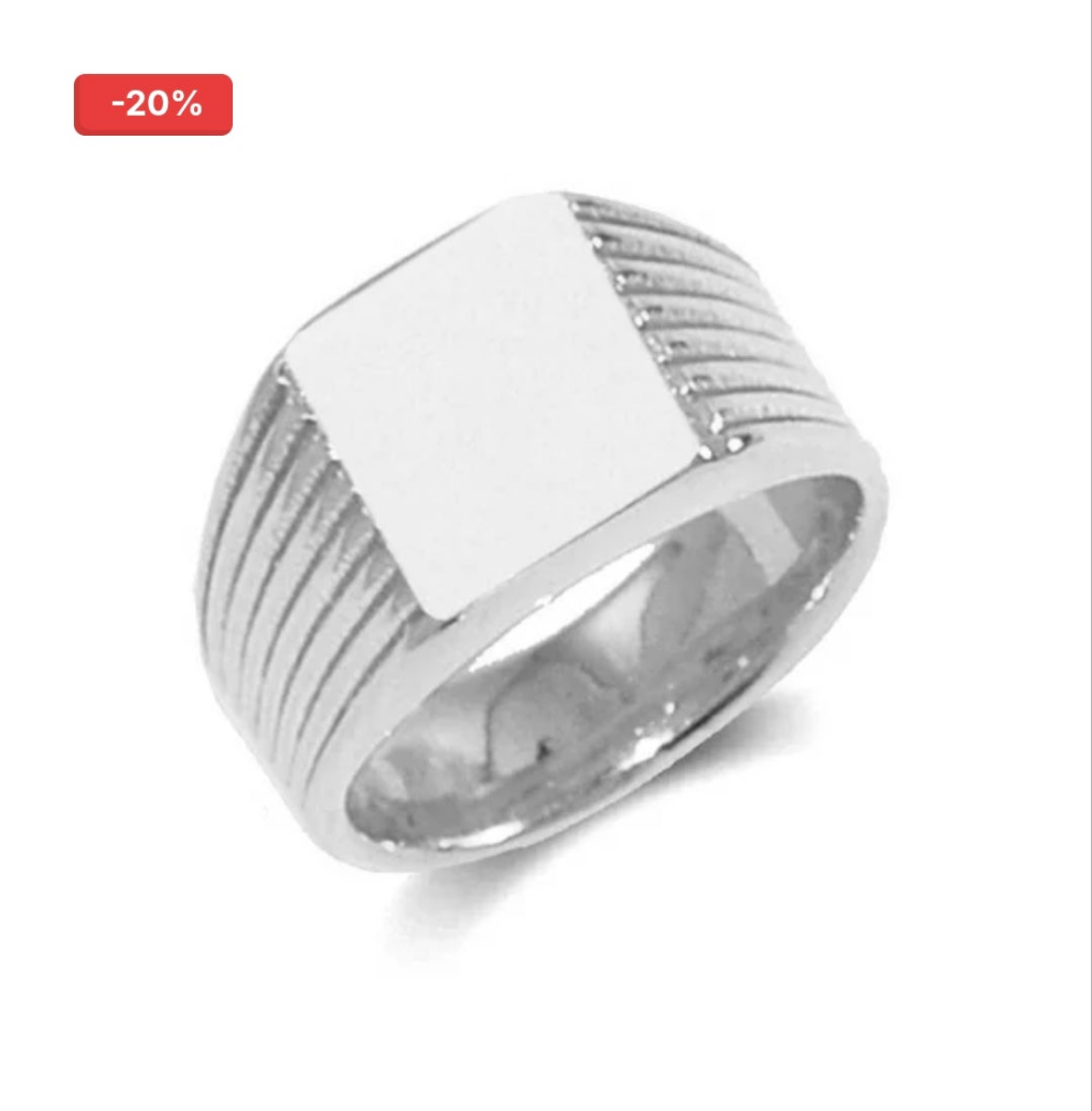 Bague chevalière argenté acier 316 striée
