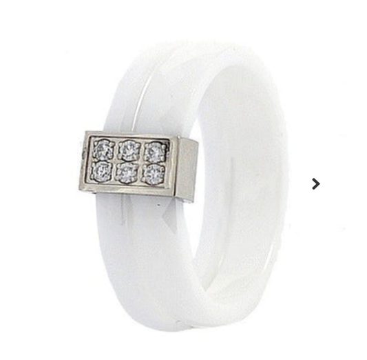 Bague en céramique - Anneau " Double " blanc - cz