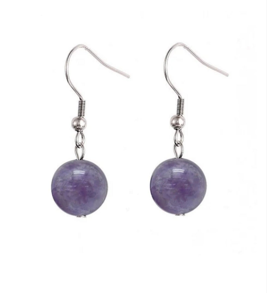 Boucles d'oreilles acier inoxydable tombante pierre naturelle améthyste
