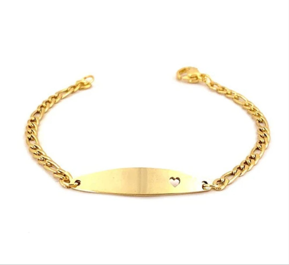 Bracelet pour enfant en Acier 316 - Maille Figaro - Cœur doré