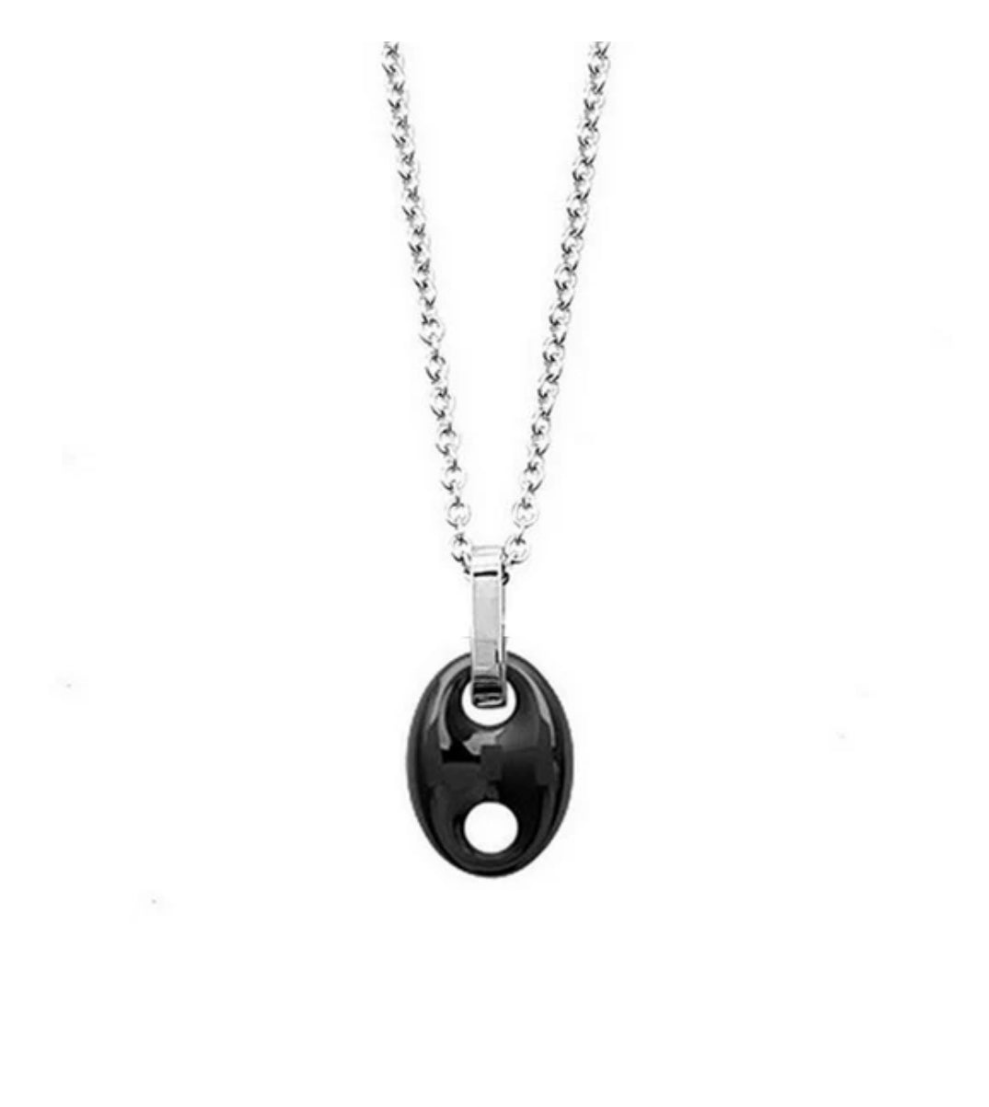 Collier acier céramique - Grain de café noir