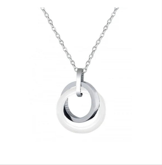Collier acier et céramique - Double anneaux