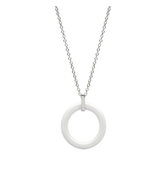 Collier acier céramique - Cercle blanc