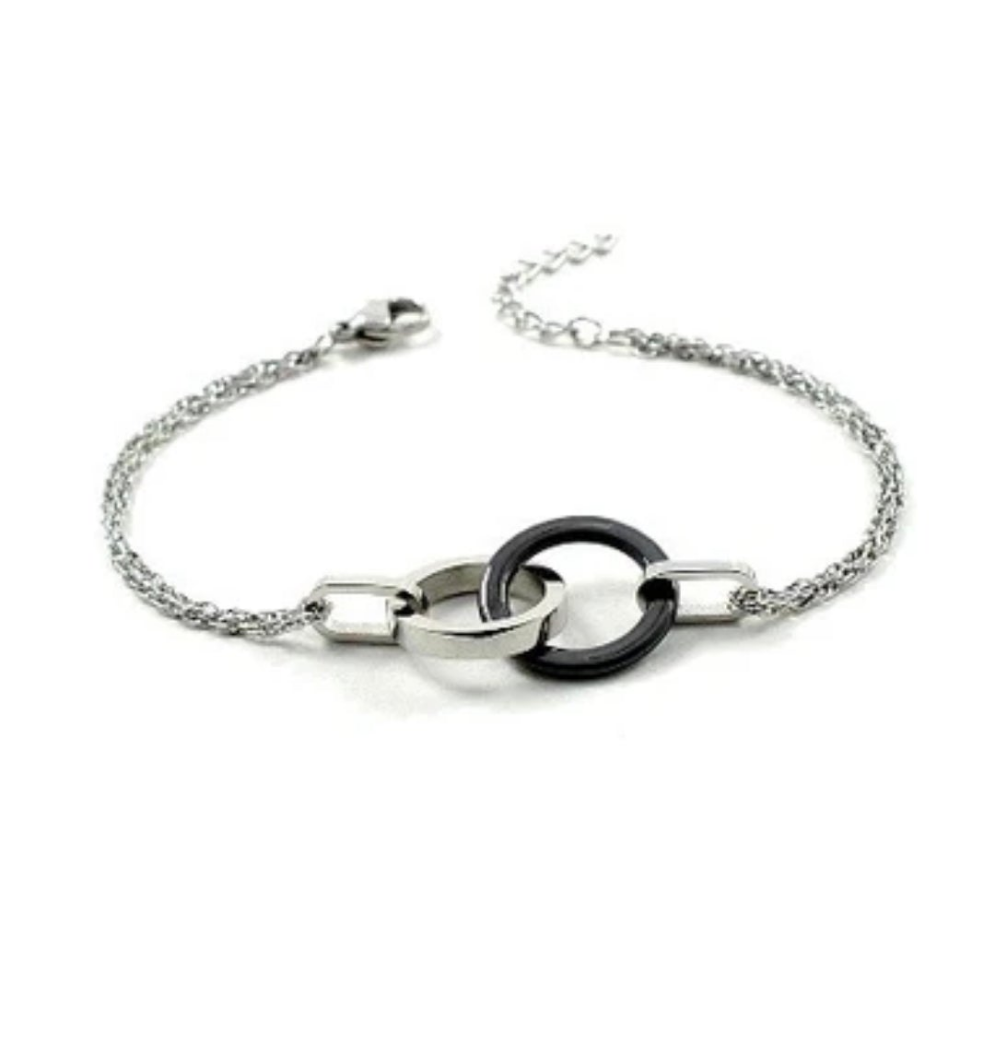 Bracelet acier et céramique  - 2 anneaux anthracite