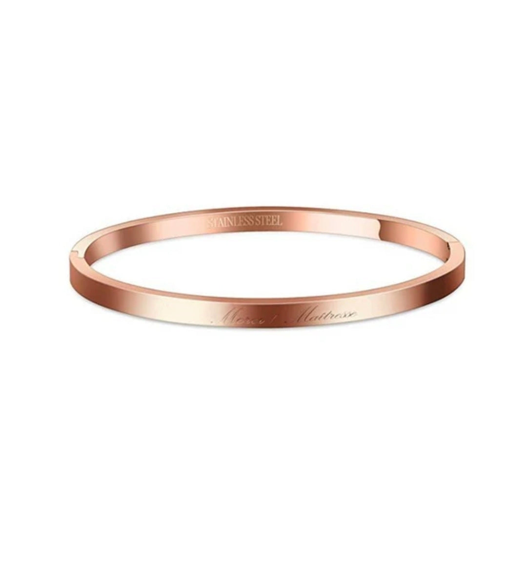 Bracelet en acier pour femme - Couleur or rose - ' Merci maitresse '