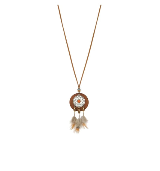 Collier fantaisie- Style bohème bois et métal attrape rêves