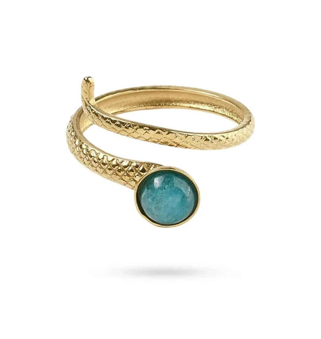 Bagues pour femme acier inoxydable serpent pierre naturelle amazonite