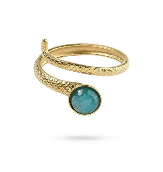 Bagues pour femme acier inoxydable serpent pierre naturelle amazonite