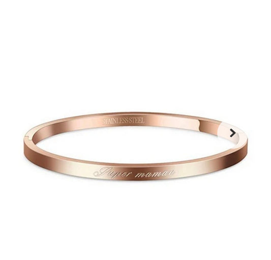 Bracelet en acier pour femme - Couleur Or rose - ' Super maman '