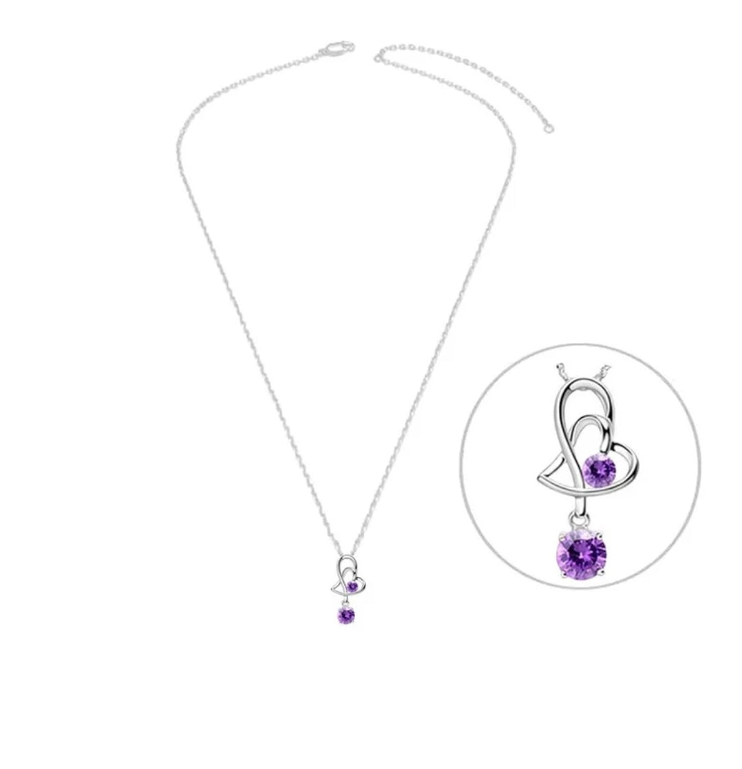 Collier femme argent 925 cœur oxyde mauve