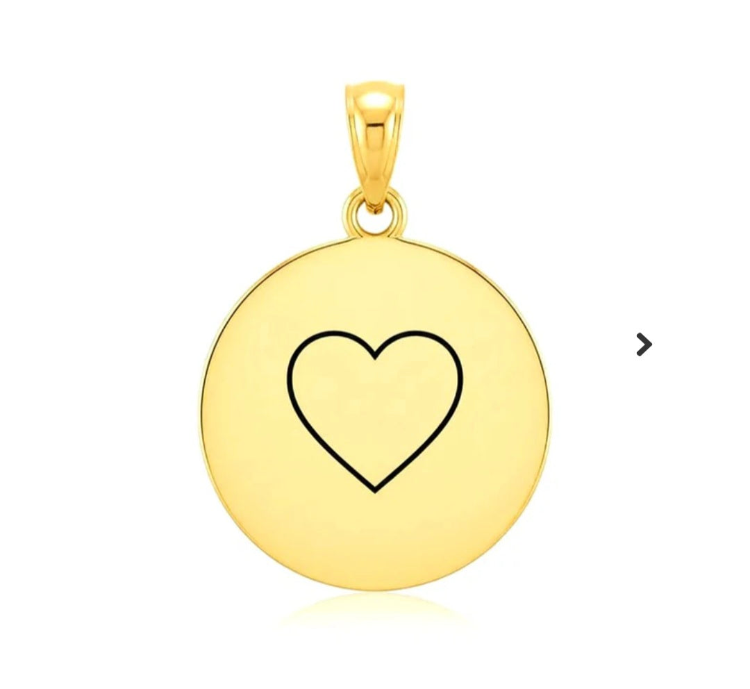 Pendentif acier à personnaliser rond or thème cœur
