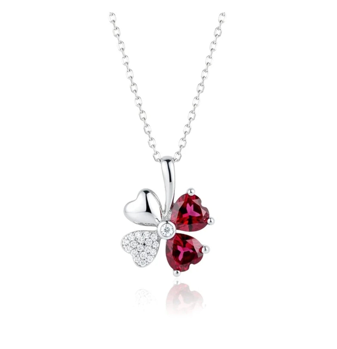 Collier femme argent 925 pendentif trèfle porte bonheur rose Paula