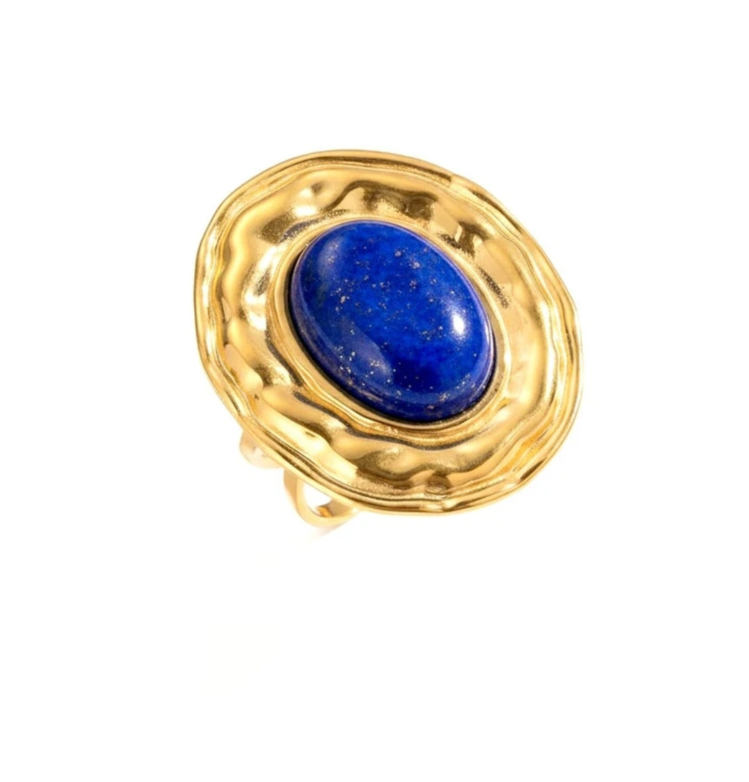 Bagues acier inoxydable imposante pierre naturelle lapis lazuli
