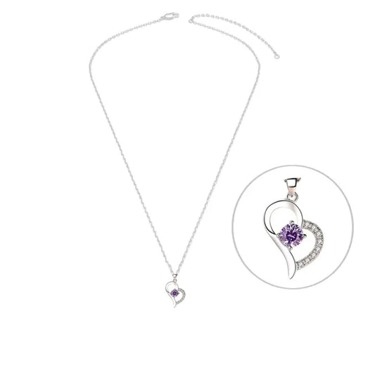 Collier femme argent 925 cœur sertis oxyde mauve