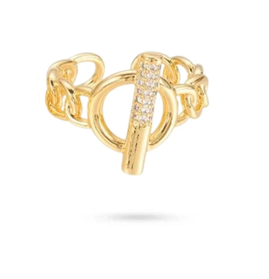 Bague femme réglable maille chaine sertis de zirconiums