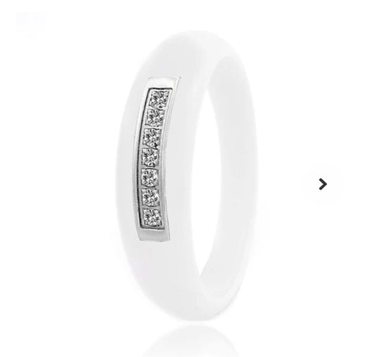 Bague en céramique - Couleur blanc - Lignées de strass