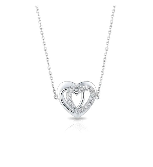 Collier femme argent 925 pendentif double cœur entrelacé sertis Lou