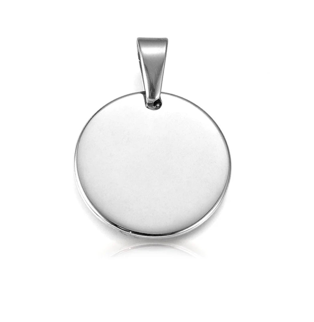 Pendentif acier à personnaliser rond argenté 25*1.5 mm