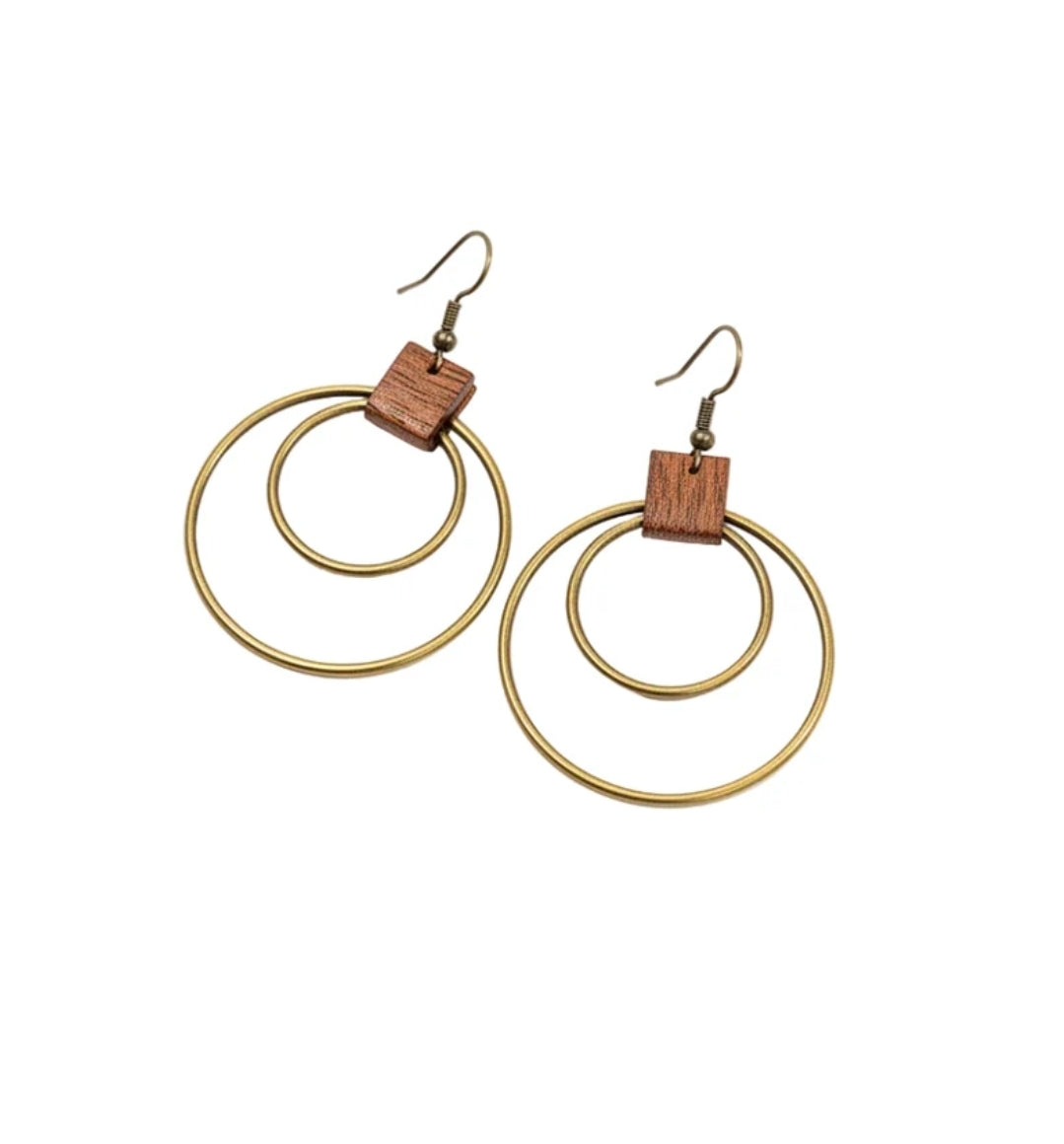 Boucles d'oreilles fantaisie métal et cuir double cercle