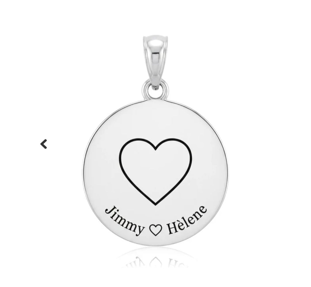 Pendentif acier à personnaliser rond argenté thème cœur