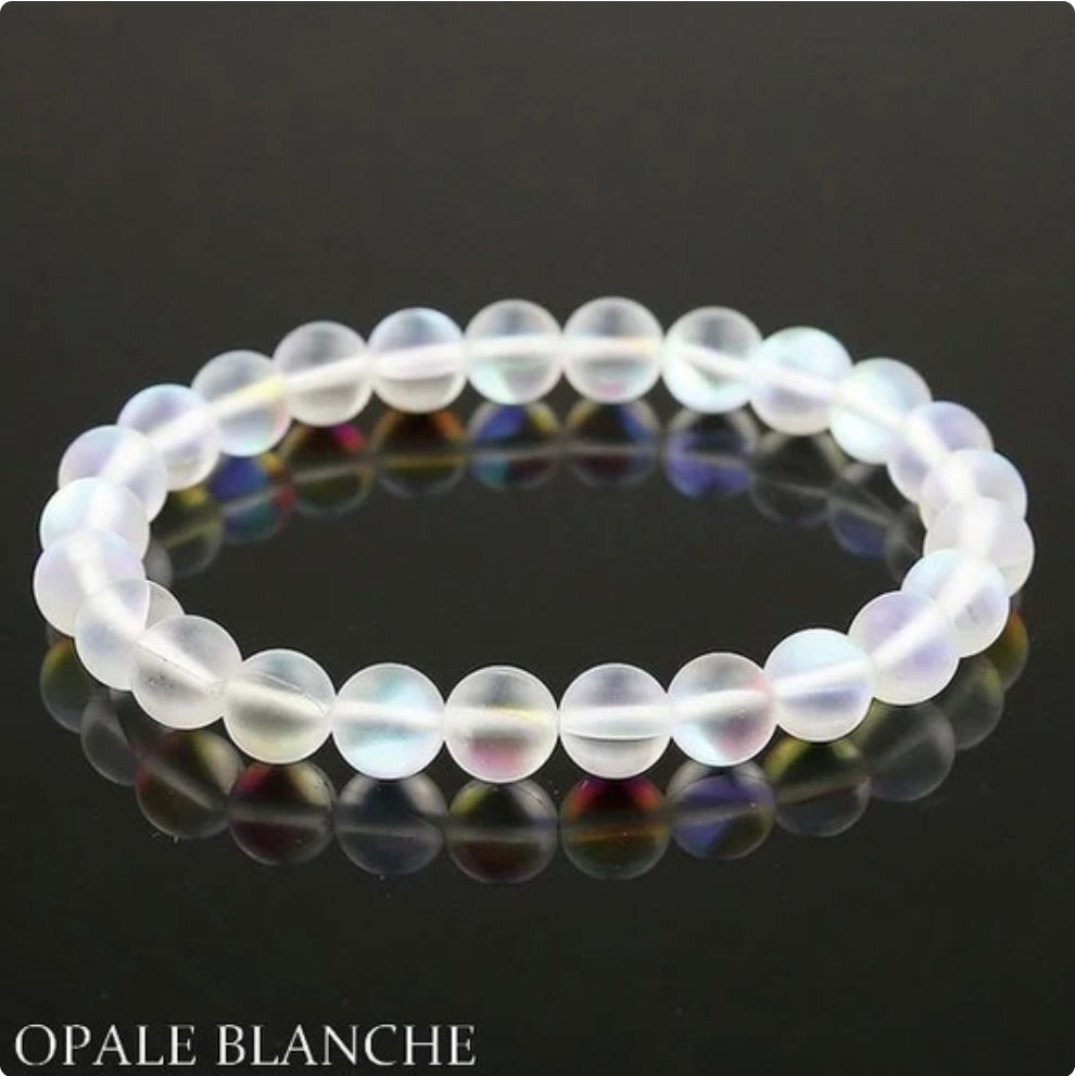 Bracelet pour homme ou femme - Pierre naturelle 6mm - Opale blanche