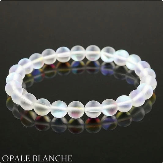 Bracelet pour homme ou femme - Pierre naturelle 6mm - Opale blanche