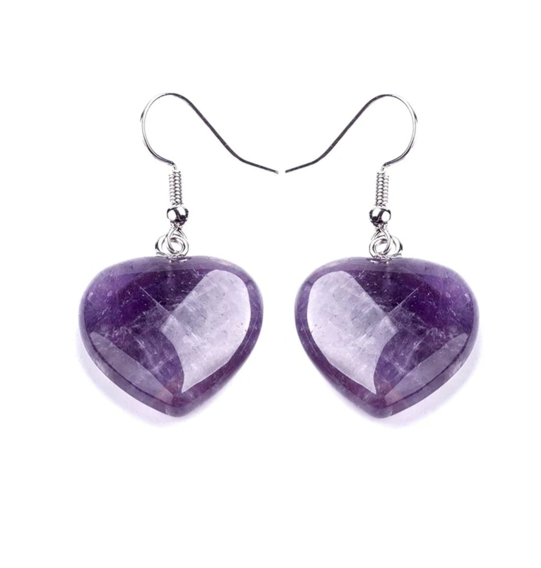 Boucles d'oreilles pierre naturelle goutte cœur améthyste