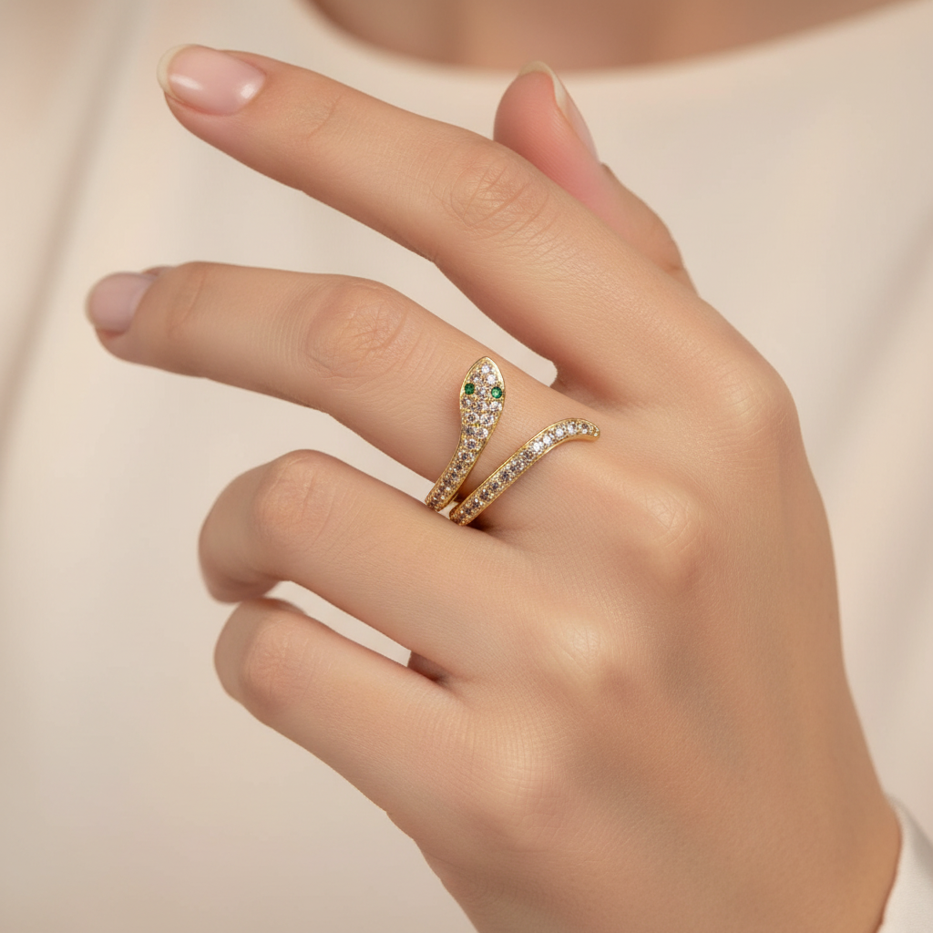 Bague femme réglable serpent zirconiums sertis