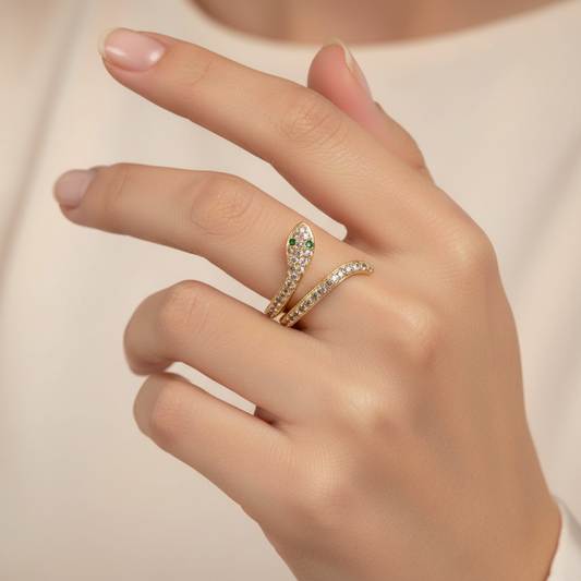 Bague femme réglable serpent zirconiums sertis