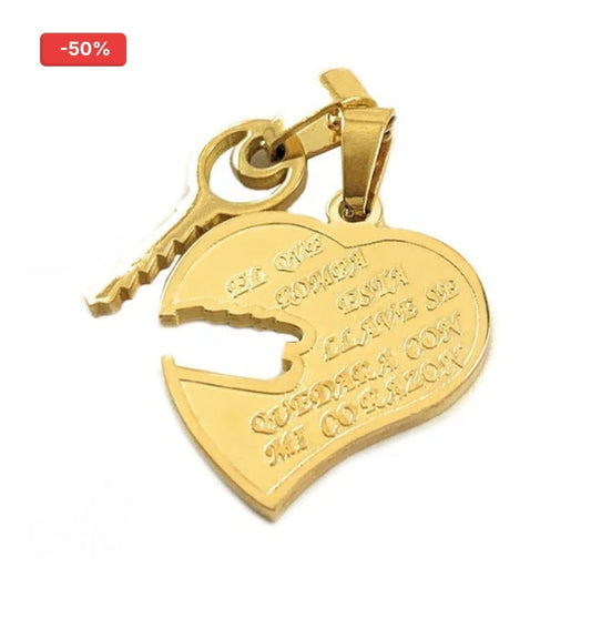 Collier pendentif femme acier 316 - 2 pendentifs - Cœur et clé à partager