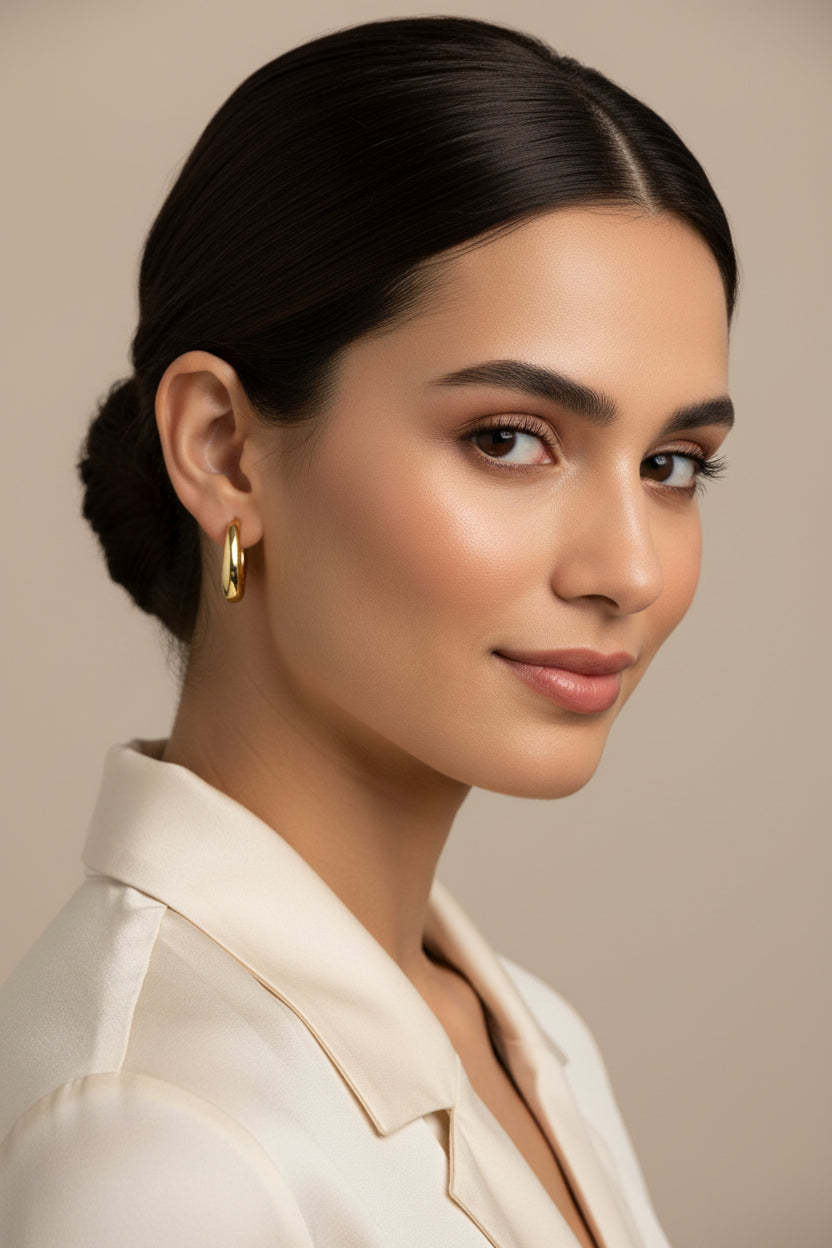 Boucles d'oreilles femme Créoles dorées à l'or fin 14 * 3 mm