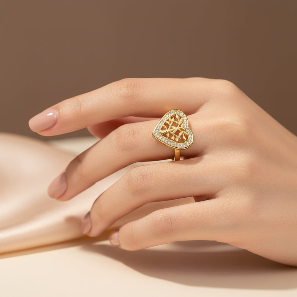 Bague femme réglable cœur blanc sertis