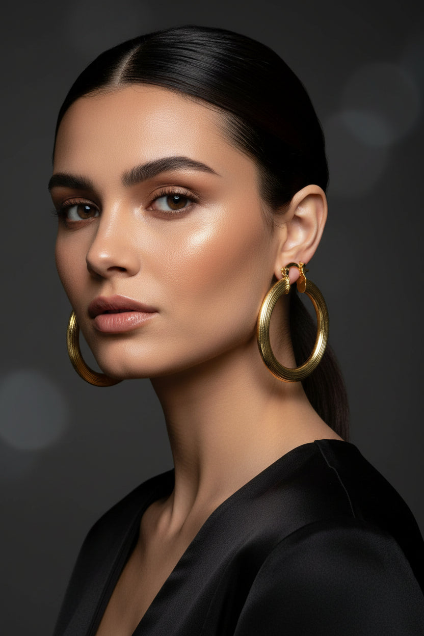 Boucles d'oreilles pour femme - Couleur Or - Créoles 70 mm ciselé