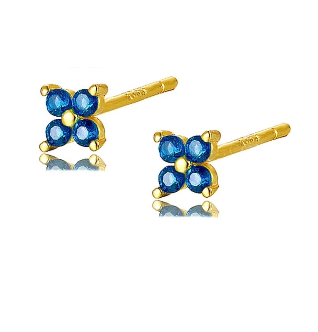 Boucles d'oreilles argent 925 or fleur diamant CZ