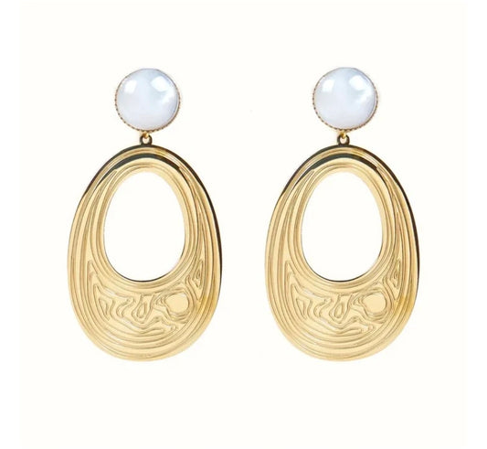 Boucles d'oreilles pendantes Marie acier inoxydable pierres naturelles nacre
