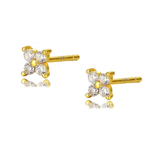 Boucles d'oreilles argent 925 or fleur diamant CZ
