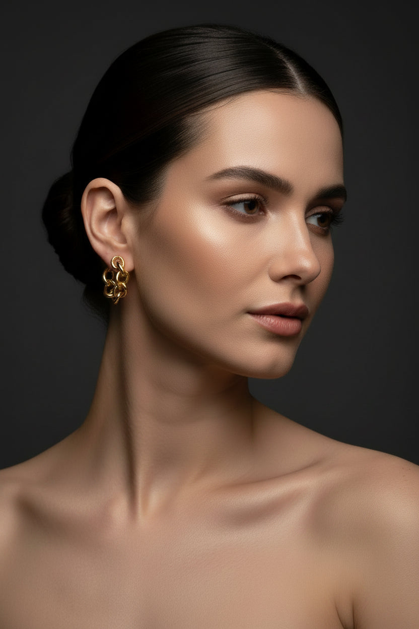 Boucles d'oreilles femme chaîne gourmette dorées à l'or fin