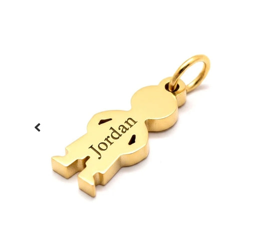 Pendentif enfant garçon breloque acier doré à personnaliser