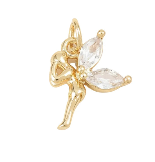 Pendentif breloque petite fée ailes zirconiums sertis